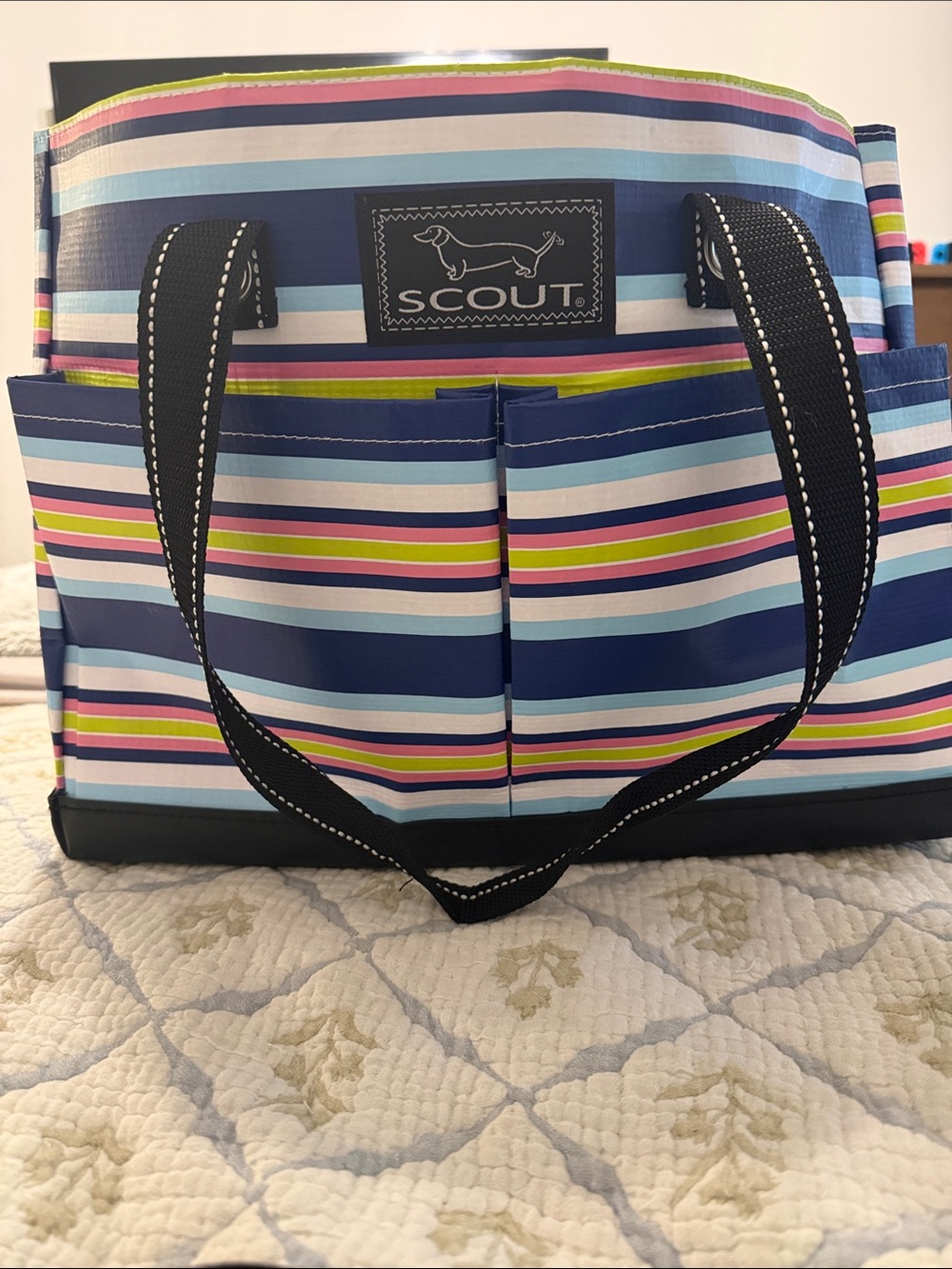 SCOUT Navy Multi-Stripe Tote with Black Handles